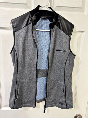 PXG Women’s Gray Black Golf Vest Faux Leather Trim Full Zip